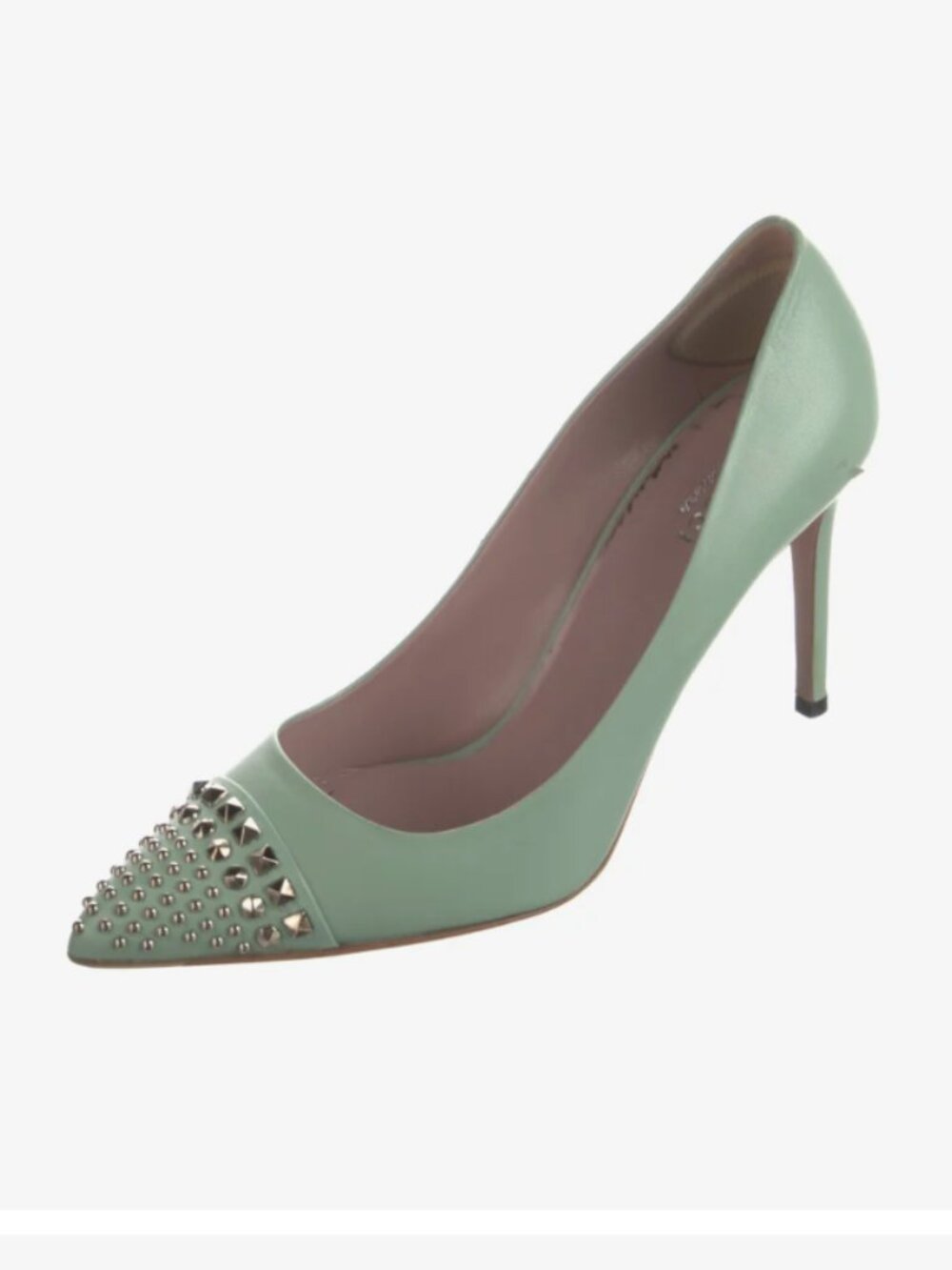 Gucci Studded Leather Pumps Size 9.5 Mint Green Pointed Toe Edgy Rocker Pastel